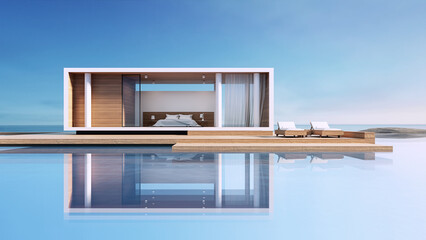 Wall Mural - Modern Pool Villa Sea view - 3D rendering 