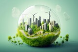 3D style, World of the global environment surrounding a green, landscape earth globe concept, AI Generative
