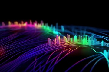 Poster - an illustrated background of cyber optic cables, neon colors. black background, AI Generative