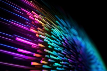 Poster - an illustrated background of cyber optic cables, neon colors. black background, AI Generative