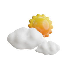 Poster - 3d Clouds And Sun. icon isolated on white background. 3d rendering illustration