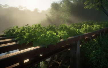 Wall Mural - Vegetation on the bridge in the morning created with Generative AI technology