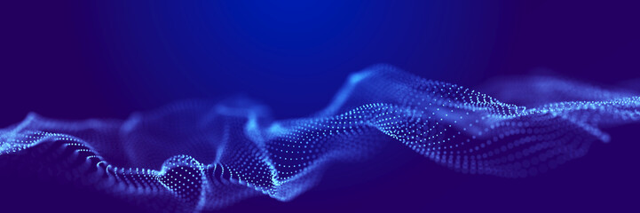 Poster - abstract wave of dots in blue and purple tones. equalizer for music. 3d rendering.