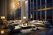 A penthouse living room adorned with unique artwork, gallery-style lighting, and statement furniture, evoking a sense of creativity and sophistication. Generative Ai