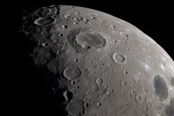 Poster - close-up of the moon, with craters and mountains visible, created with generative ai