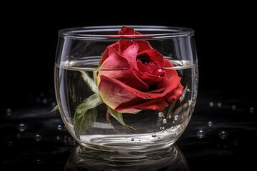 Wall Mural - a red rose in an overflowing glass of water, created with generative ai