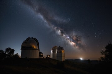 Wall Mural - view of nearby star system, with white and black telescopes visible against the night sky, created w