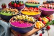 colorful smoothie bowl topped with fruit and granola, created with generative ai