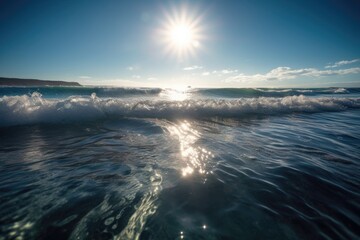 Wall Mural - sparkling ocean waves, reflecting the sun and sky, created with generative ai