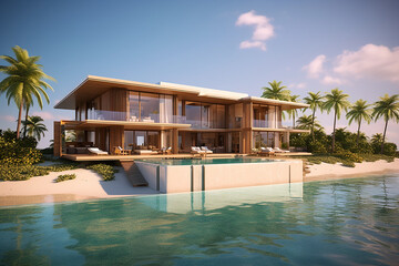 Wall Mural - A Majestic and stunning modern house with a swimming pool, created with AI