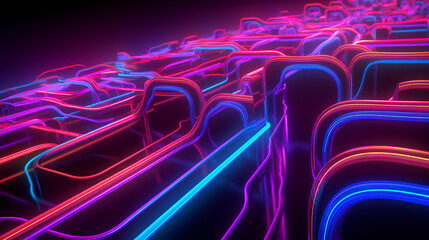 Wall Mural - abstract neon lights into digital technology. futuristic technology abstract background with lines f