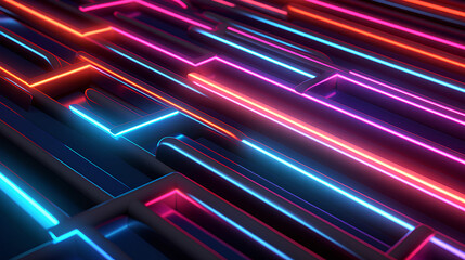 Wall Mural - abstract neon lights into digital technology. futuristic technology abstract background with lines f
