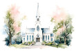 Watercolor Church on White, generative ai, wedding