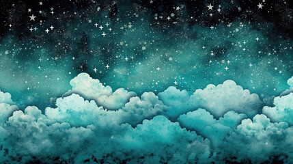 Wall Mural - a cute children book inspired sky with hundreds of stars, ai generated image