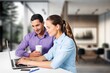 © BillionPhotos.com - Happy business people discussion in modern office, AI generated image