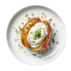 Wall Mural - Delicious Baked Potato with Sour Cream and Chives Isolated on a Transparent Background.