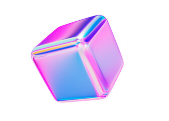 Aufkleber - 3d holographic cube geometric element. Metal simple figure for your design on isolated background. 3d rendering illustration.