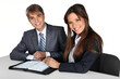 © BillionPhotos.com - Happy Businessman and Businesswoman - Isolated