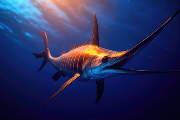 Wall Mural - Swordfish Swimming in the Deep Blue Ocean