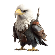 Bald Eagle Warrior With Armor On A White Background. 3D Illustration