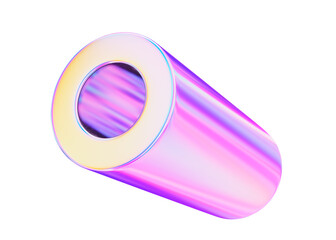 Aufkleber - 3d holographic geometric shape cylinder. Metal simple figure for your design on isolated background. 3d rendering illustration..