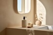 Luxury Bathroom Mock up Minimalist Product Backdrop Background Neutral Minimalist Simple Minimal Color, Beige, Tan, White