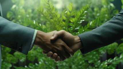environmental cooperation. green business eco company partners holding plants together for ecology c