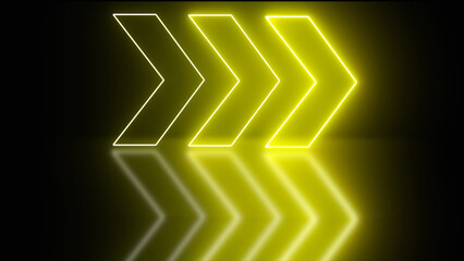 Poster - Realistic neon arrow. Vector artwork of a glowing yellow abstract sign with shadow, an electricity-shine colored signboard, a direction-illuminated item, and a nightclub or party bulb.