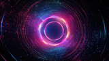 Fototapeta Koty - Abstract cosmic background with galaxy and stars. Round vortex. Pink blue neon lines spinning around the black hole.