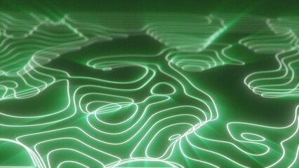 Wall Mural - Abstract green looped futuristic hi-tech landscape with mountains and canyons from glowing energy circles and magic lines background