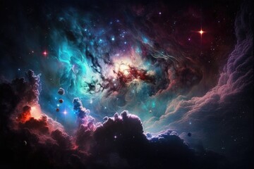 Wall Mural - dreamy and colorful space full of stars and clouds. Generative AI