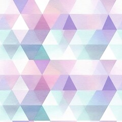 Seamless pattern background with abstract watercolor textured geometric figures for printing, packaging, textile. Aquarelle simple rhombuses mosaic on white background. Bright pastel colors	
