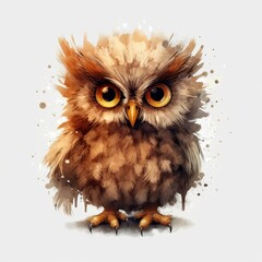 Cute owl with big eyes. Illustration AI Generative.