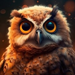 Cute owl with big eyes. Illustration AI Generative.