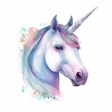 Fototapeta Konie - Cute watercolor unicorn. Illustration AI Generative.