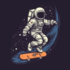 Wall Mural - Space astronaut skateboarding illustration