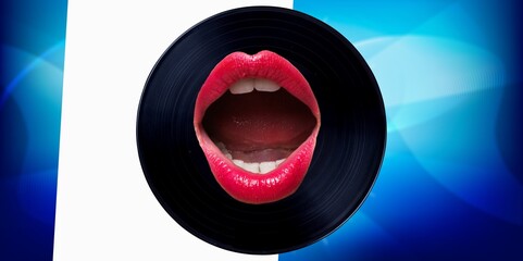 Canvas Print - Contemporary collage. Open Female mouth sing