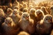 Lot of little chickens in a poultry farm. Generative AI