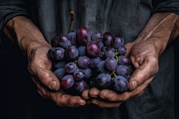 hands of a man holding grapes Generative Ai