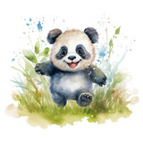 Fototapeta Pokój dzieciecy - Cute baby panda cartoon in watercolor painting style