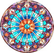 Stained glass window on white background. Colorful stained glass window.
