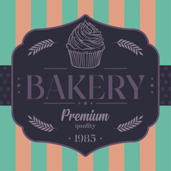 Wall Mural - Isolated retro high quality premium bakery badge with a cupcake Vector illustration