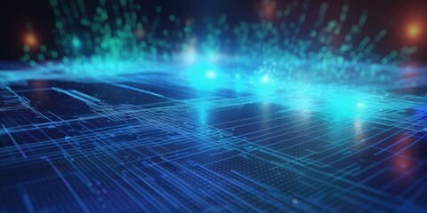Aufkleber - perspective grid of network connection technology background. generative ai aig21.