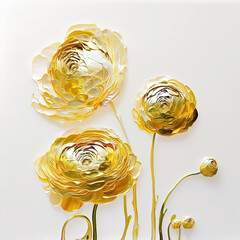 Wall Mural - Abstract floral oil painting. Gold and yellow marigold flower on white background