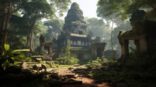 Illustration Of Cambodian Temples In The Jungle. Generative AI. 