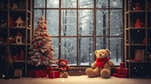 Cozy Christmas Scene.  A Teddy Bear's Winter Wonderland