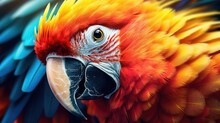 Close-up Of The Colorful Plumage Of A Macaw, Detailed And Realistic, Generative Ai