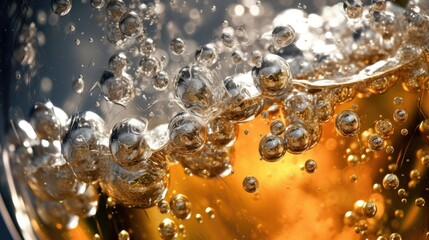 Wall Mural - close-up of the bubbles in a sparkling beverage, detailed and realistic, generative ai