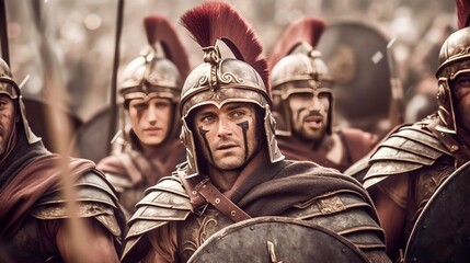 Wall Mural - anchient roman background design, soldiers moments before entering the battleground