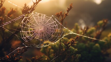 dew-drenched spiderweb, detailed and realistic, generative ai